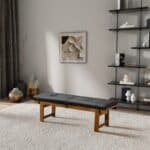 Mid-Century Modern Black Vegan Leather Dining Bench Solid Wood 8 Mid-Century Modern Black Vegan Leather Dining Bench Solid Wood