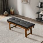 Mid-Century Modern Black Vegan Leather Dining Bench Solid Wood 9 Mid-Century Modern Black Vegan Leather Dining Bench Solid Wood