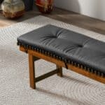 Mid-Century Modern Black Vegan Leather Dining Bench Solid Wood 10 Mid-Century Modern Black Vegan Leather Dining Bench Solid Wood