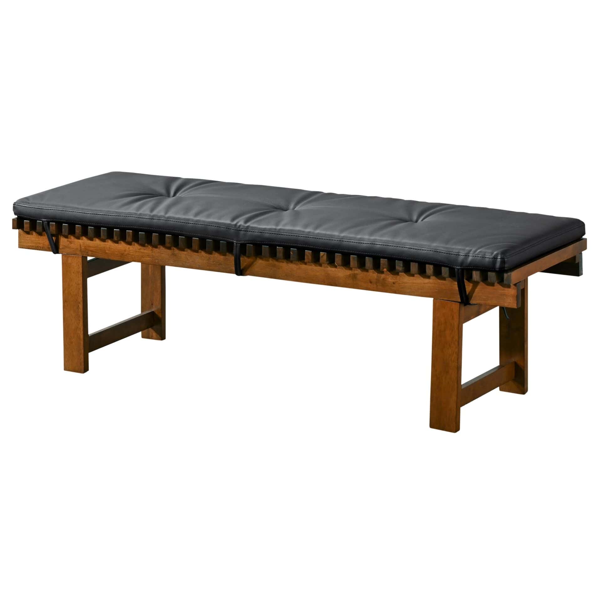 Mid-Century Modern Black Vegan Leather Dining Bench Solid Wood 1 Mid-Century Modern Black Vegan Leather Dining Bench Solid Wood