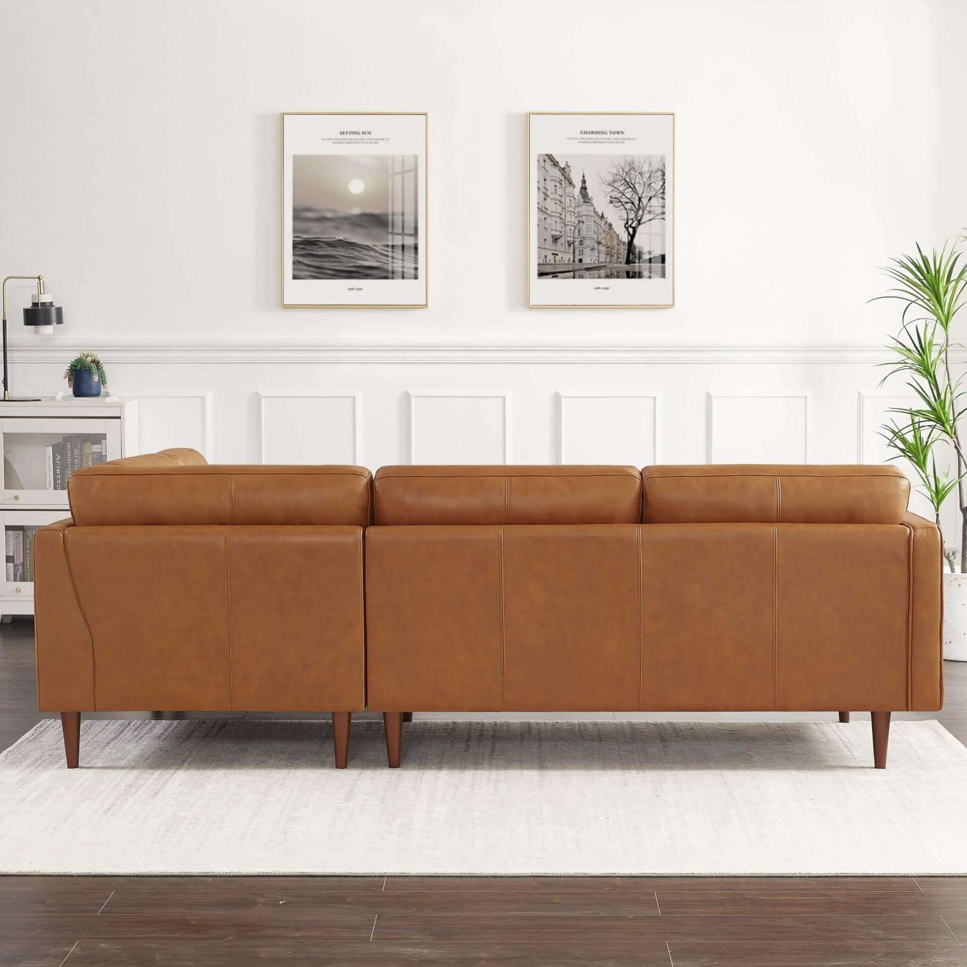 Tan Leather Sectional Sofa Left Facing with Removable Legs 3 Tan Leather Sectional Sofa Left Facing with Removable Legs - Image 3