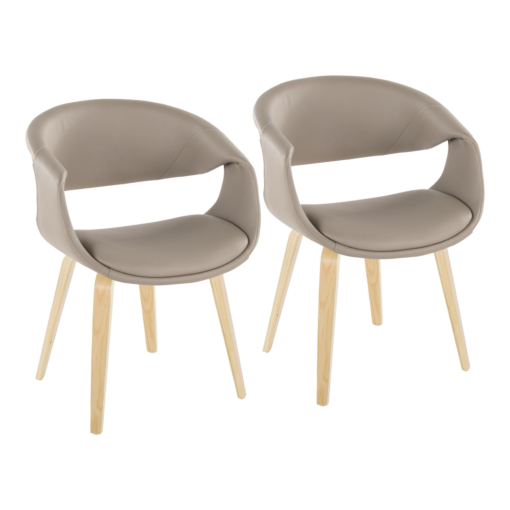 LumiSource Curvo Contemporary Light Grey Chair Natural Wood (Set of 2) 2 LumiSource Curvo Contemporary Light Grey Chair Natural Wood (Set of 2) - Image 2