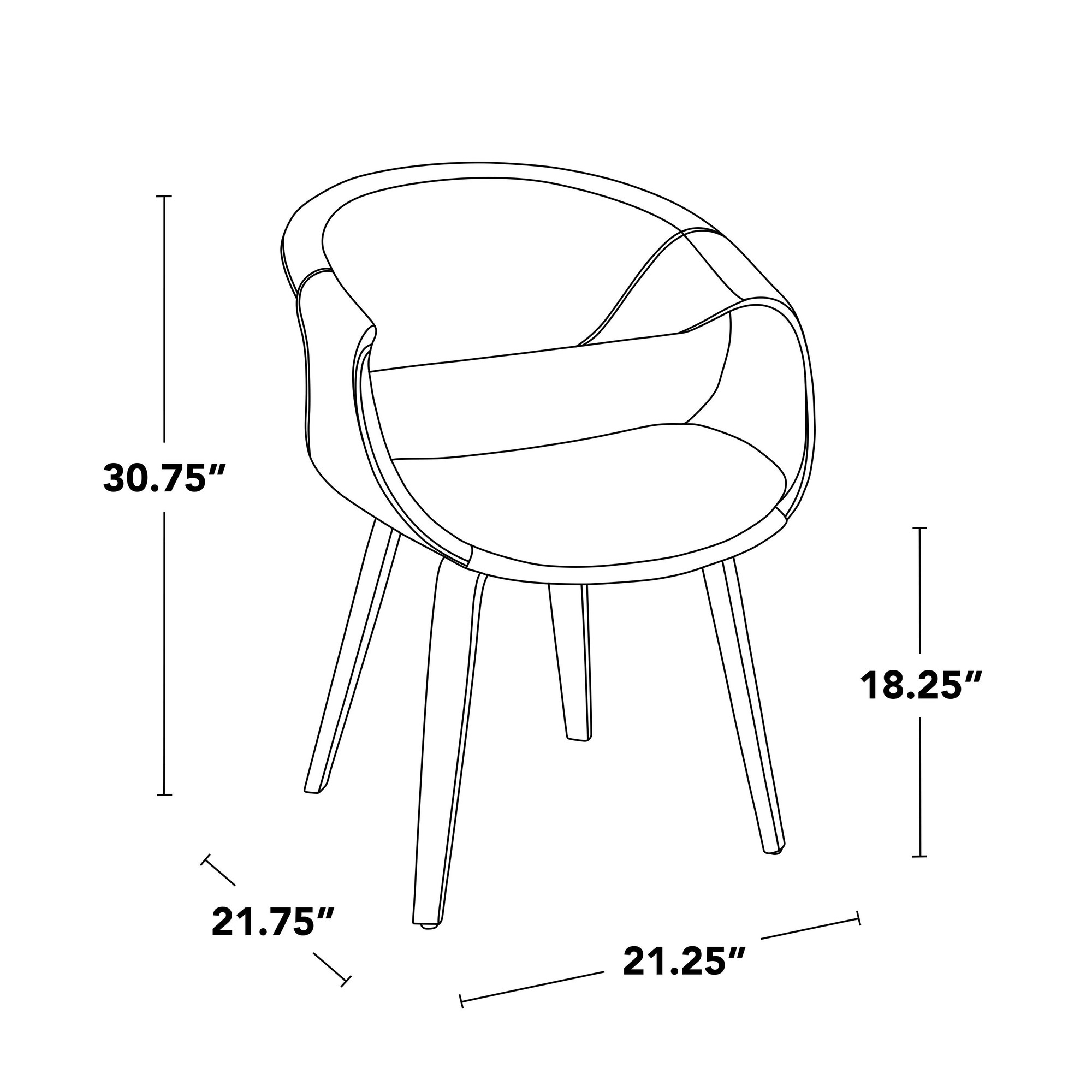 LumiSource Curvo Contemporary Light Grey Chair Natural Wood (Set of 2) 8 LumiSource Curvo Contemporary Light Grey Chair Natural Wood (Set of 2) - Image 8