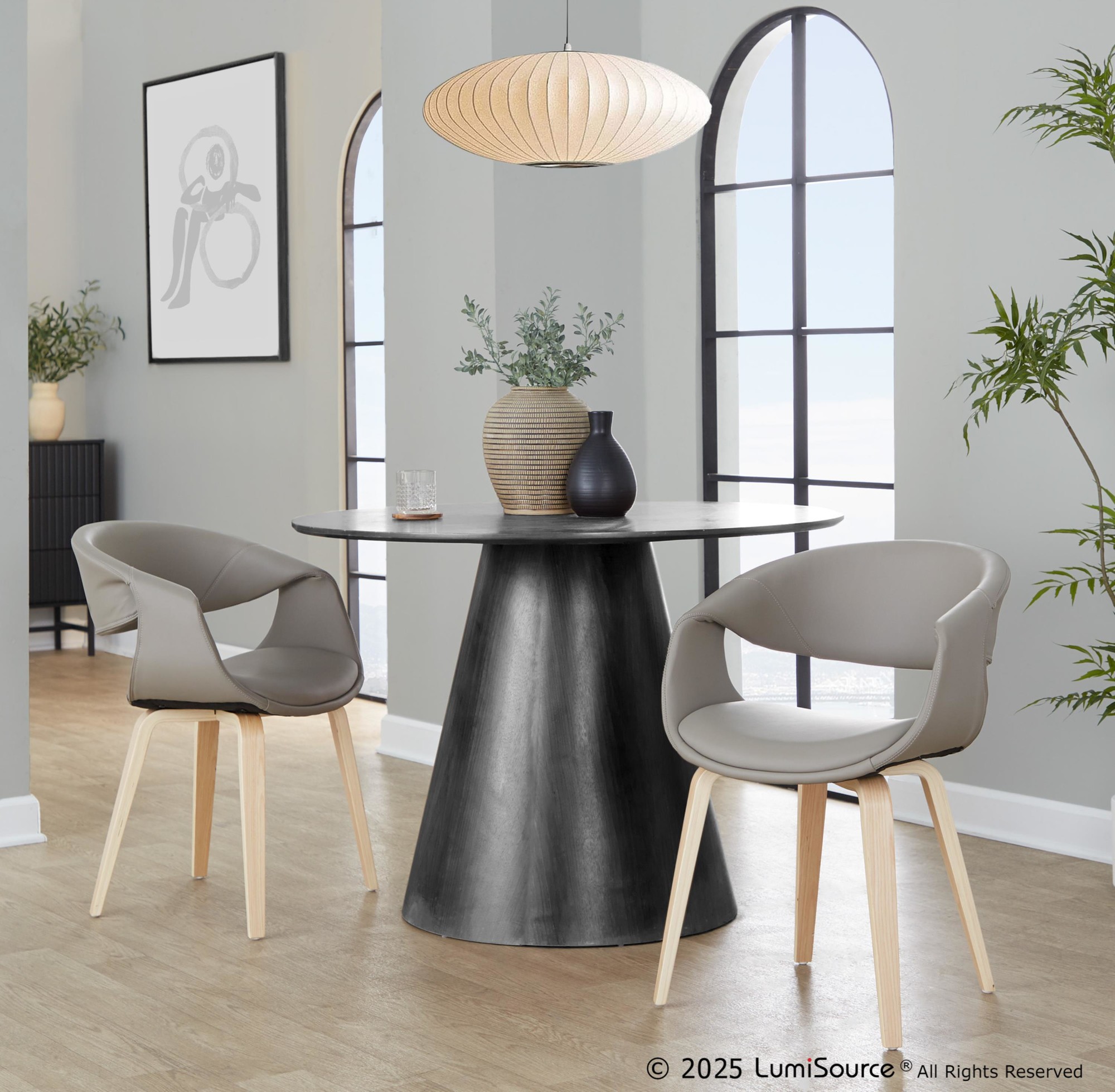 LumiSource Curvo Contemporary Light Grey Chair Natural Wood (Set of 2) 1 LumiSource Curvo Contemporary Light Grey Chair Natural Wood (Set of 2)