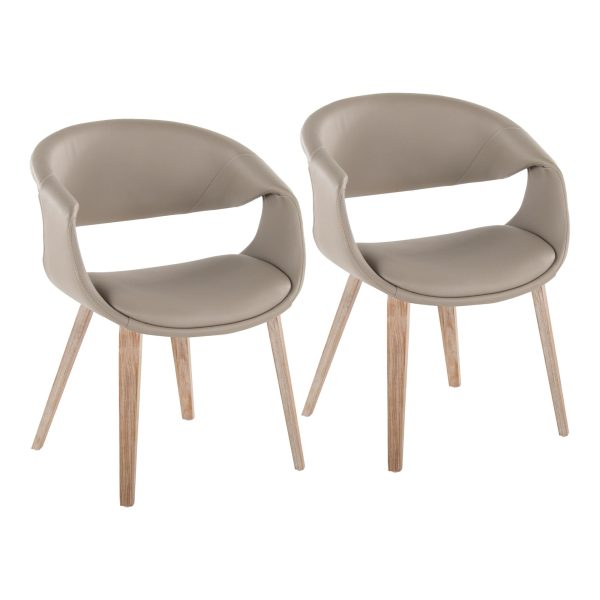 LumiSource Curvo Contemporary Light Grey Chair Whitewashed Wood Set of 2 1