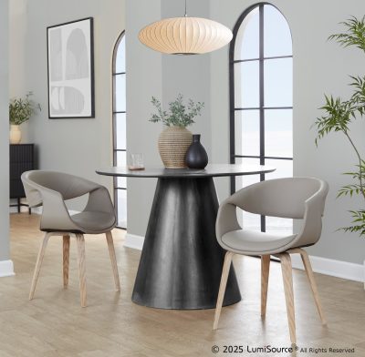 LumiSource Curvo Contemporary Light Grey Chair, Whitewashed Wood (Set of 2)