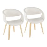 LumiSource Curvo Contemporary White Faux Leather Chair, Natural (Set of 2)