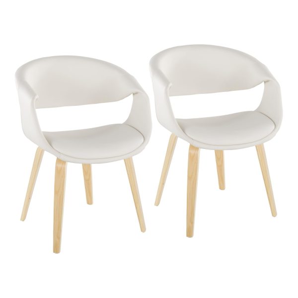 LumiSource Curvo Contemporary White Faux Leather Chair Natural Set of 2 1