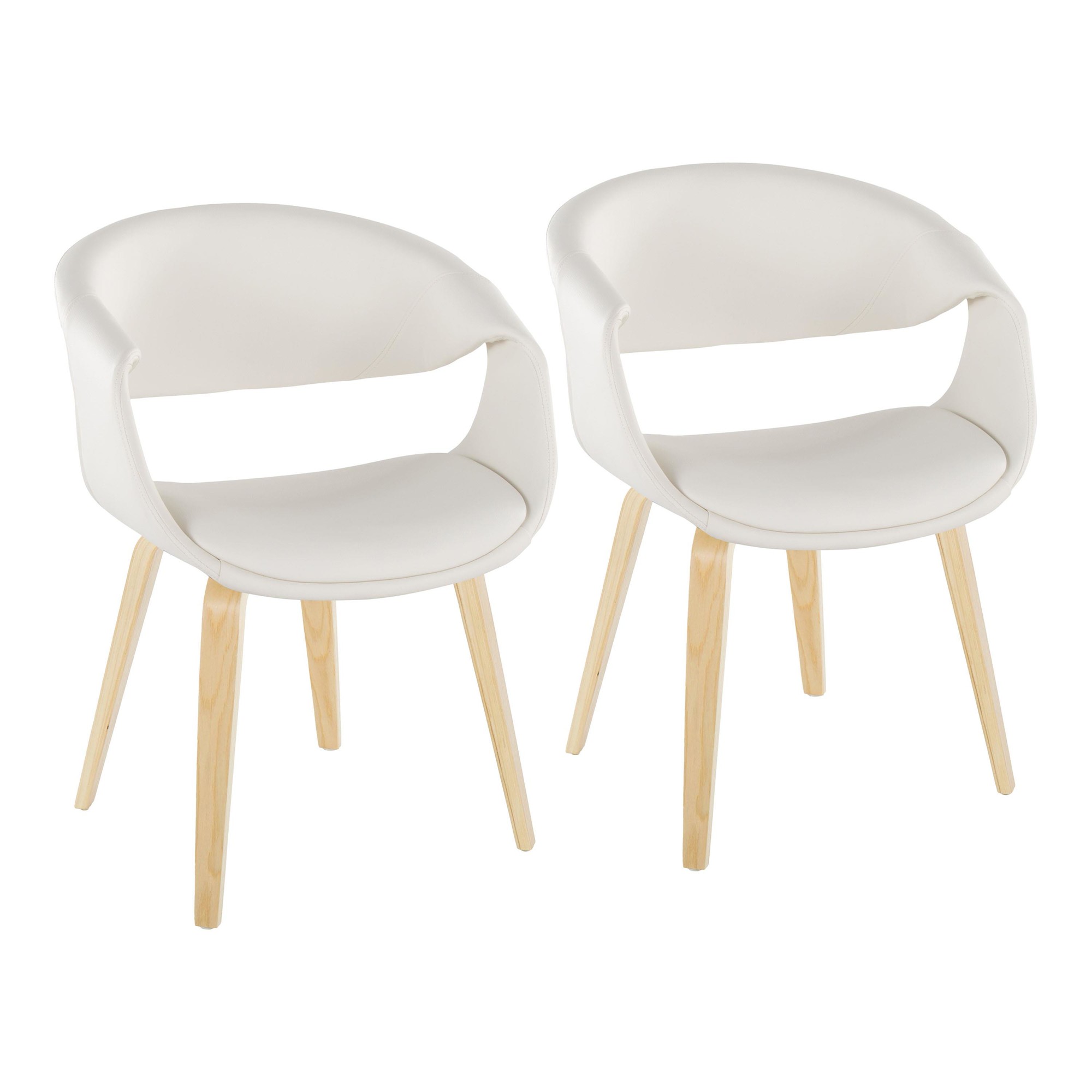 LumiSource Curvo Contemporary White Faux Leather Chair, Natural (Set of 2) 2 LumiSource Curvo Contemporary White Faux Leather Chair, Natural (Set of 2) - Image 2