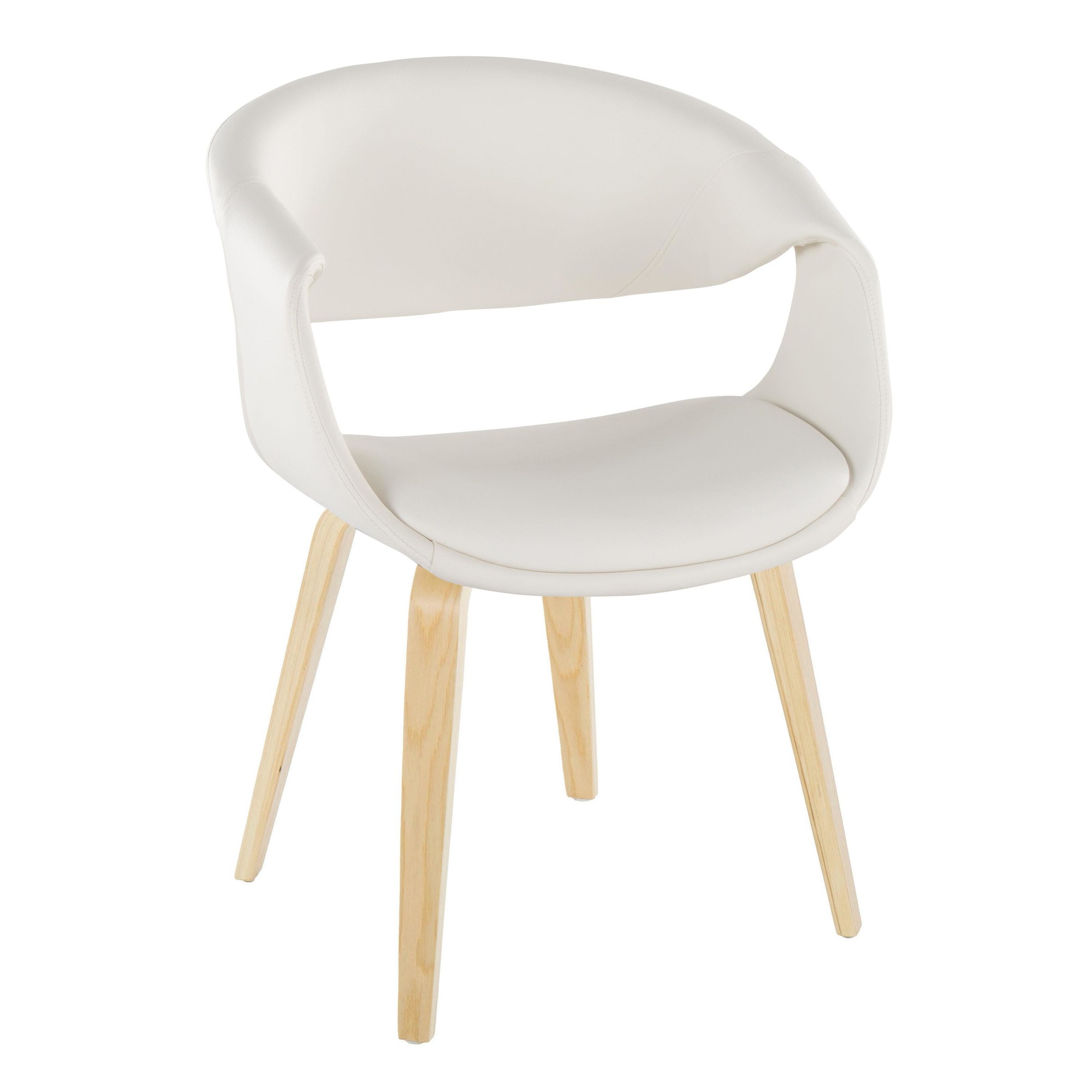 LumiSource Curvo Contemporary White Faux Leather Chair, Natural (Set of 2) 3 LumiSource Curvo Contemporary White Faux Leather Chair, Natural (Set of 2) - Image 3