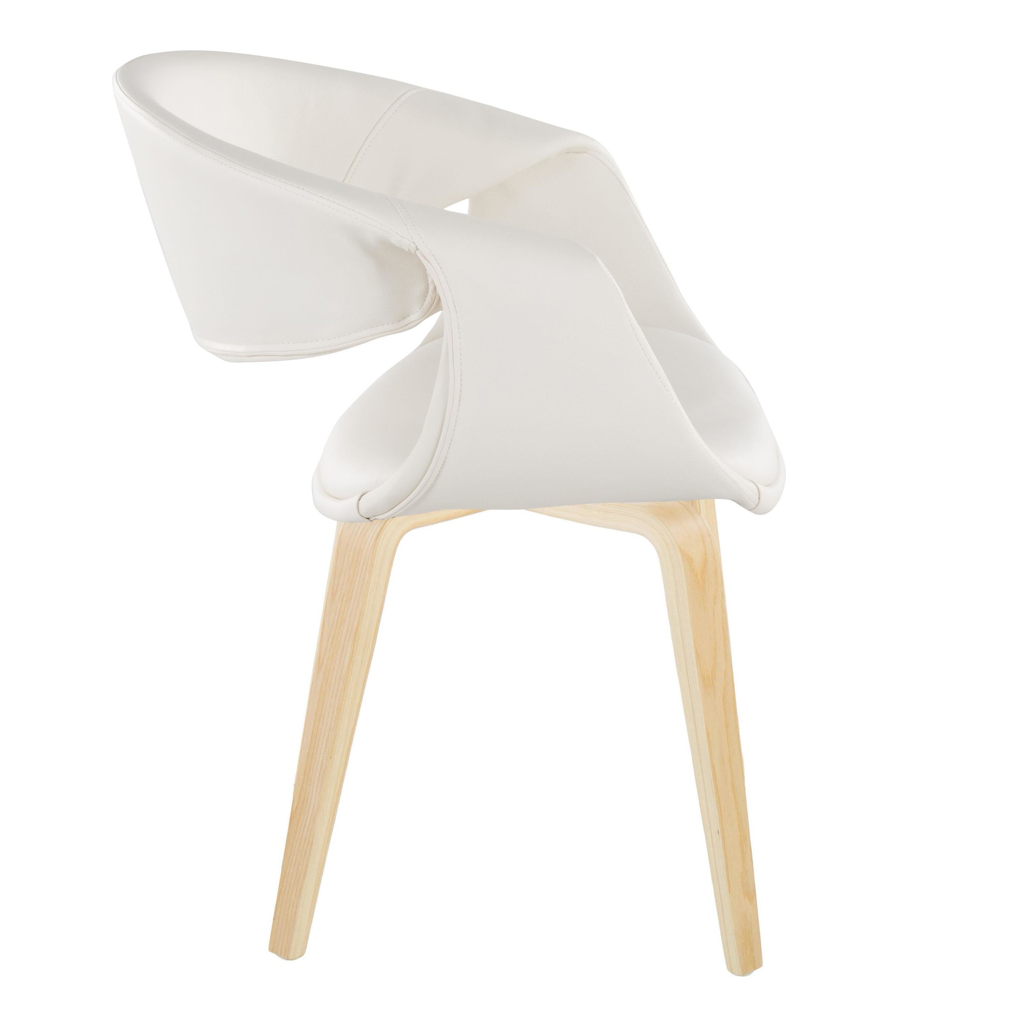 LumiSource Curvo Contemporary White Faux Leather Chair, Natural (Set of 2) 4 LumiSource Curvo Contemporary White Faux Leather Chair, Natural (Set of 2) - Image 4