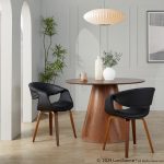 LumiSource Curvo Walnut Black Faux Leather Contemporary Chairs (Set of 2)