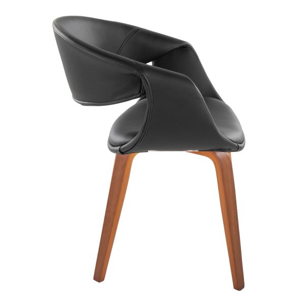 LumiSource Curvo Walnut Black Faux Leather Contemporary Chairs Set of 2 3