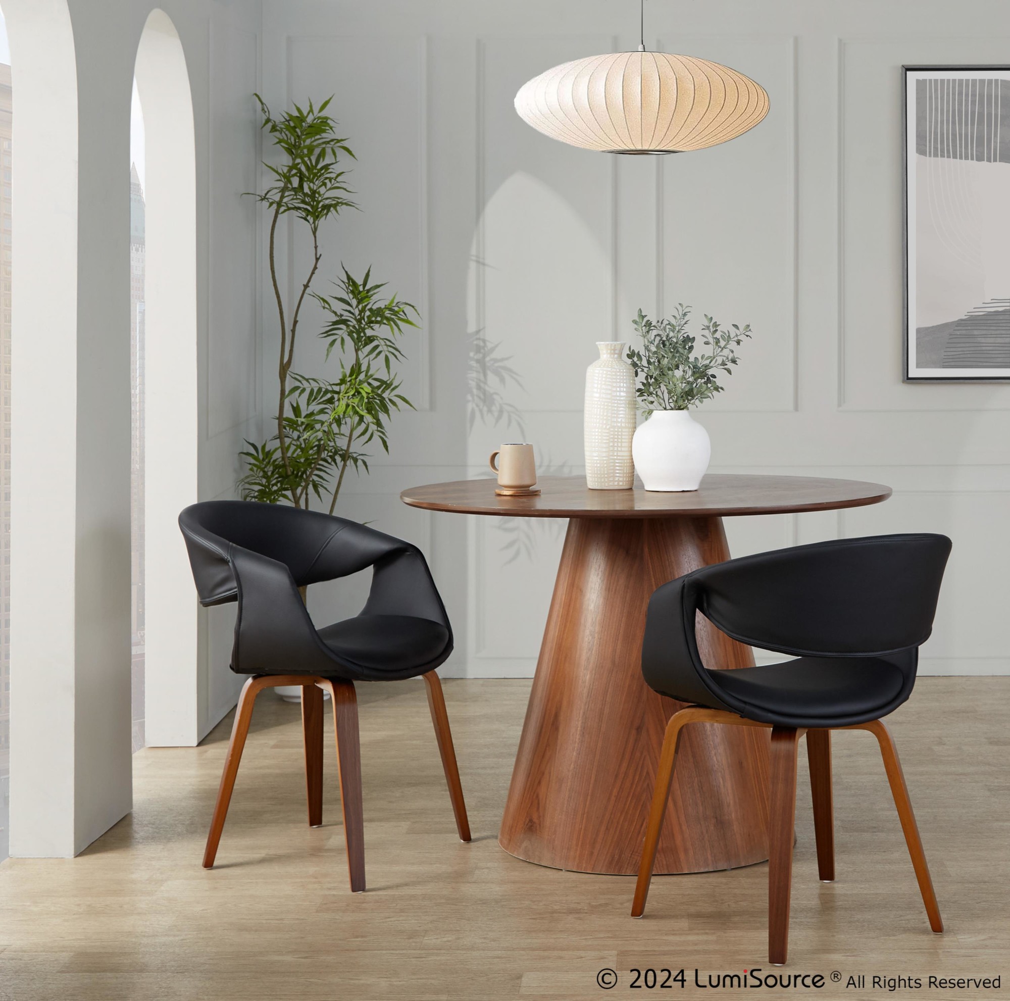 LumiSource Curvo Walnut Black Faux Leather Contemporary Chairs (Set of 2) 1 LumiSource Curvo Walnut Black Faux Leather Contemporary Chairs (Set of 2)