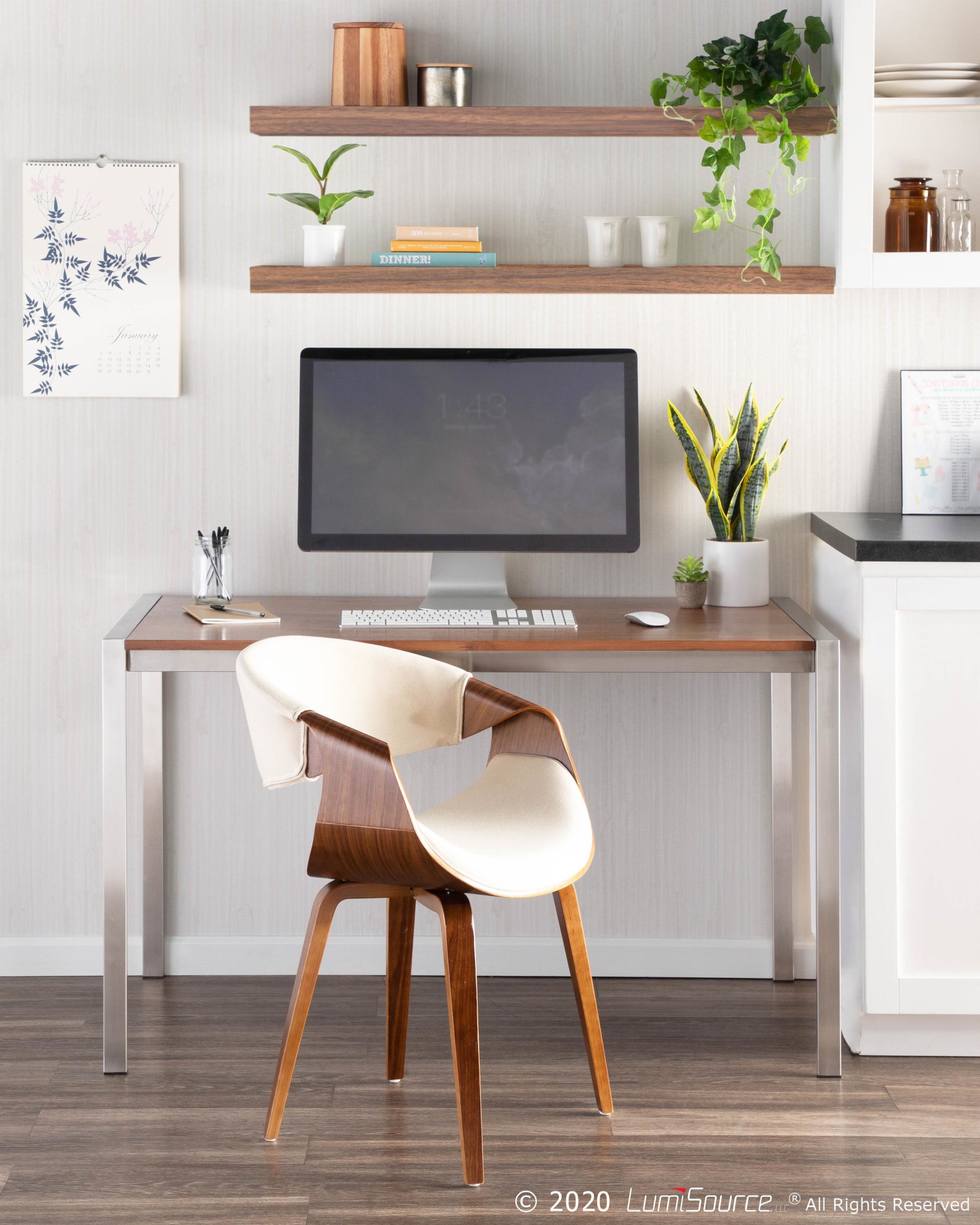 LumiSource Curvo Walnut and Cream Mid-Century Modern Chair 2 LumiSource Curvo Walnut and Cream Mid-Century Modern Chair - Image 2