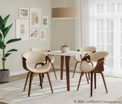LumiSource Curvo Walnut and Cream Mid-Century Modern Chair