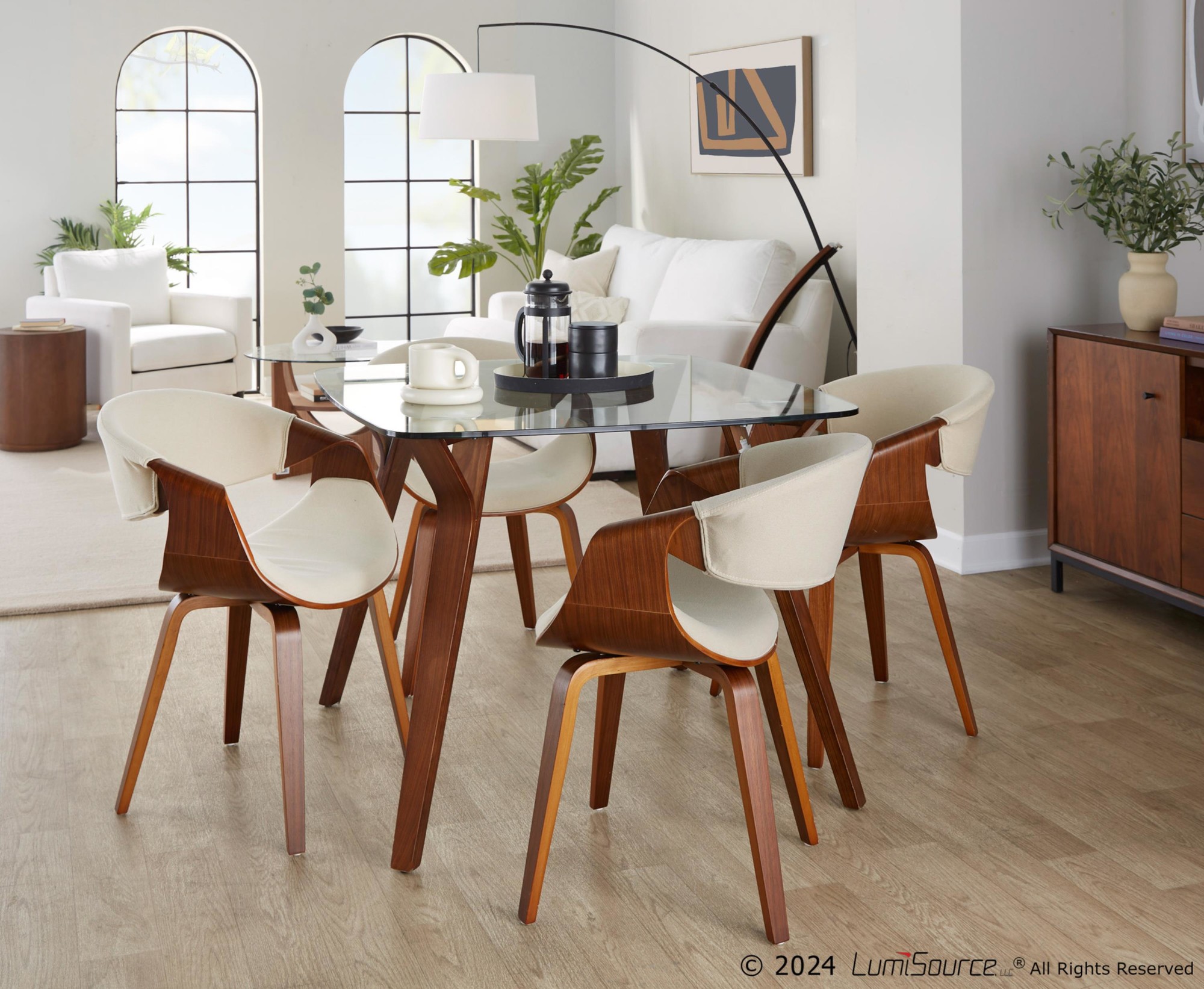 LumiSource Curvo Walnut and Cream Mid-Century Modern Chair 6 LumiSource Curvo Walnut and Cream Mid-Century Modern Chair - Image 6