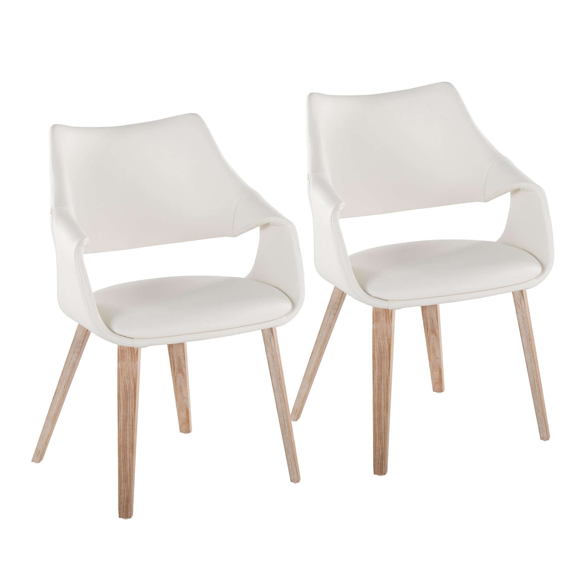 LumiSource Curvo Whitewashed Wood White Faux Leather Contemporary Chairs (Set of 2) 2 LumiSource Curvo Whitewashed Wood White Faux Leather Contemporary Chairs (Set of 2) - Image 2