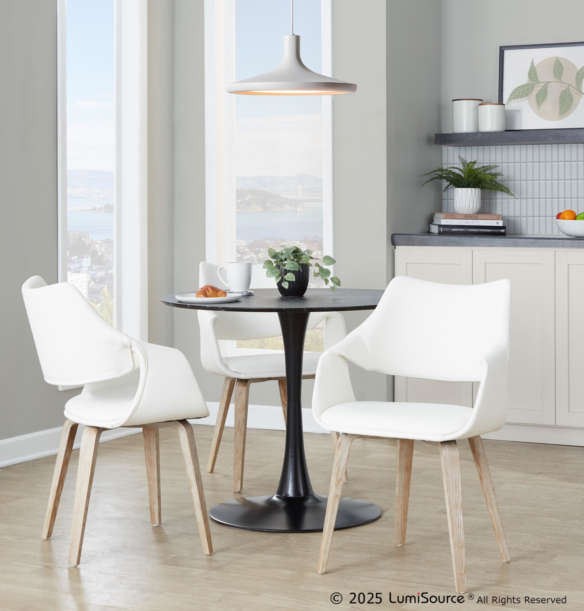 LumiSource Curvo Whitewashed Wood White Faux Leather Contemporary Chairs (Set of 2) 1 LumiSource Curvo Whitewashed Wood White Faux Leather Contemporary Chairs (Set of 2)