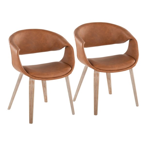 LumiSource Curvo Whitewashed Wood and Camel Contemporary Chairs Set of 2 1