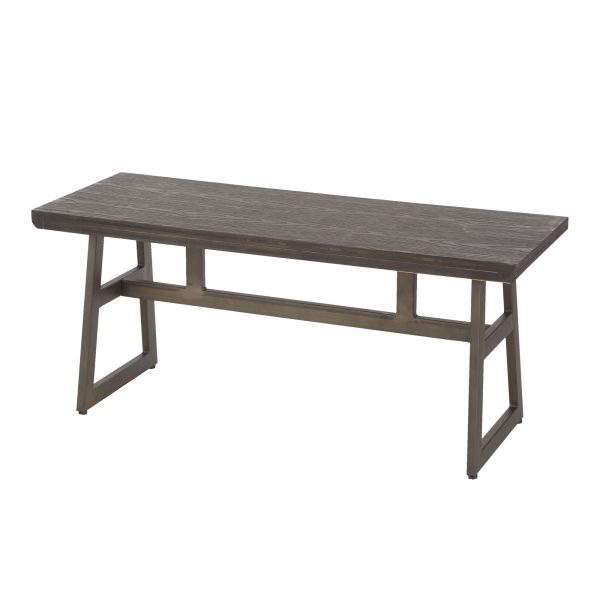 LumiSource Geo Industrial Antique Metal Espresso Bamboo Bench 3
