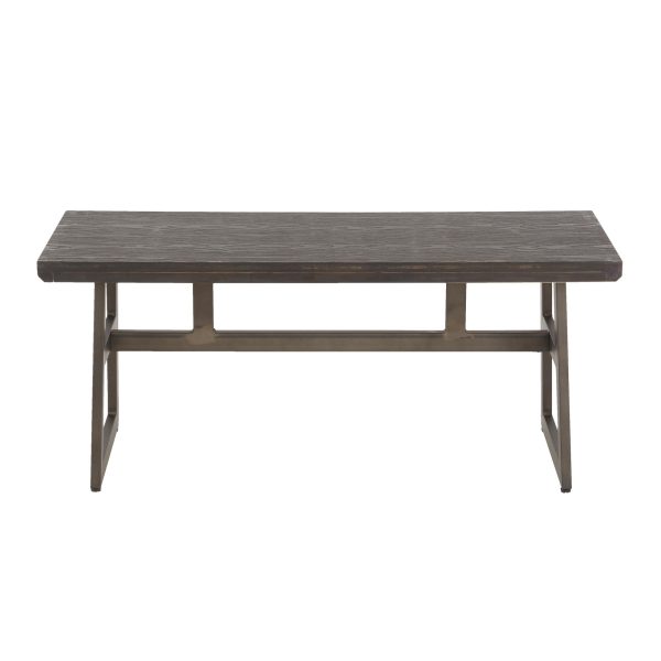 LumiSource Geo Industrial Antique Metal Espresso Bamboo Bench 5