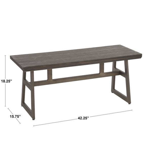 LumiSource Geo Industrial Antique Metal Espresso Bamboo Bench 7