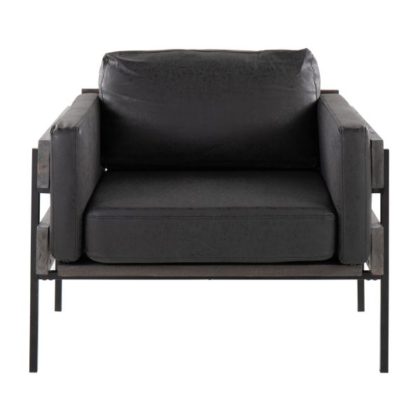 LumiSource Kari Black Faux Leather Farmhouse Accent Chair 4