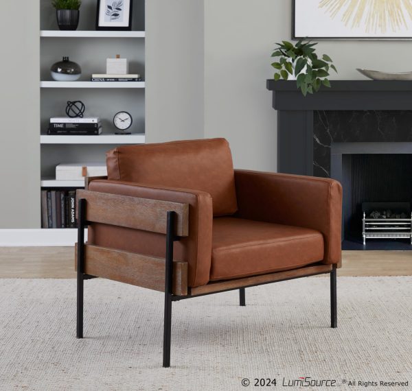 LumiSource Kari Camel Faux Leather Farmhouse Accent Chair 1
