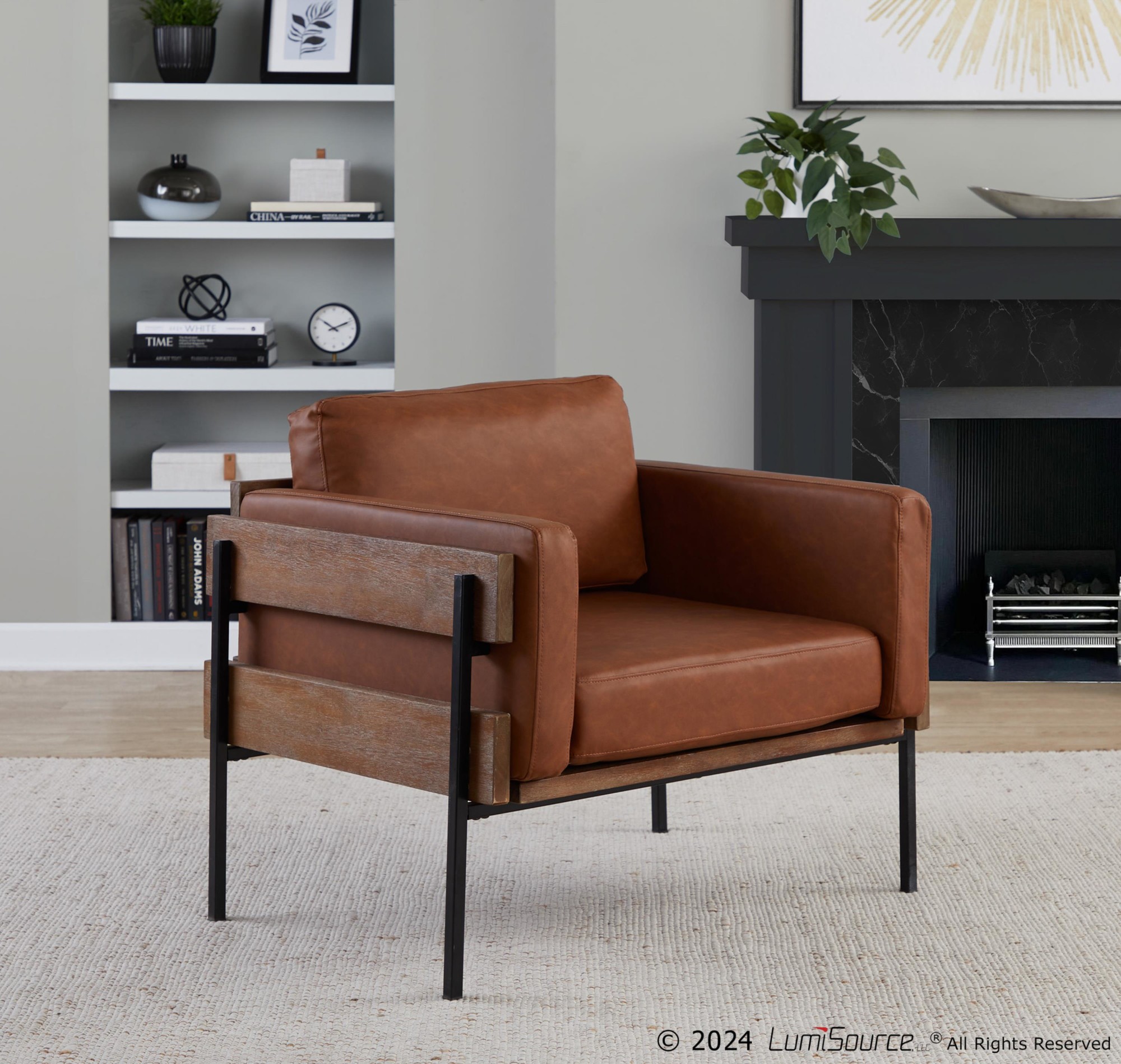 LumiSource Kari Camel Faux Leather Farmhouse Accent Chair 2 LumiSource Kari Camel Faux Leather Farmhouse Accent Chair - Image 2