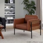 LumiSource Kari Camel Faux Leather Farmhouse Accent Chair
