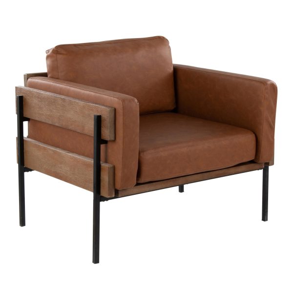LumiSource Kari Camel Faux Leather Farmhouse Accent Chair 4