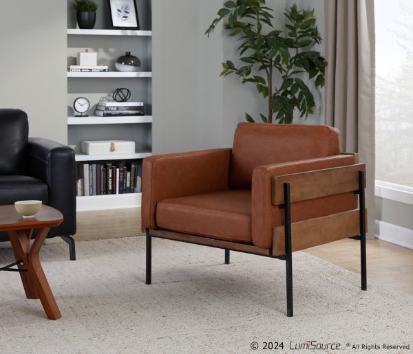 LumiSource Kari Camel Faux Leather Farmhouse Accent Chair