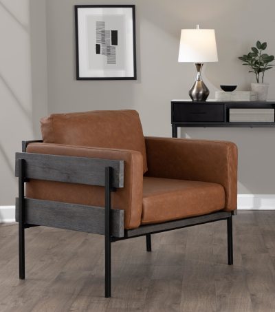 LumiSource Kari Luxe Farmhouse Accent Chair Camel Faux Leather