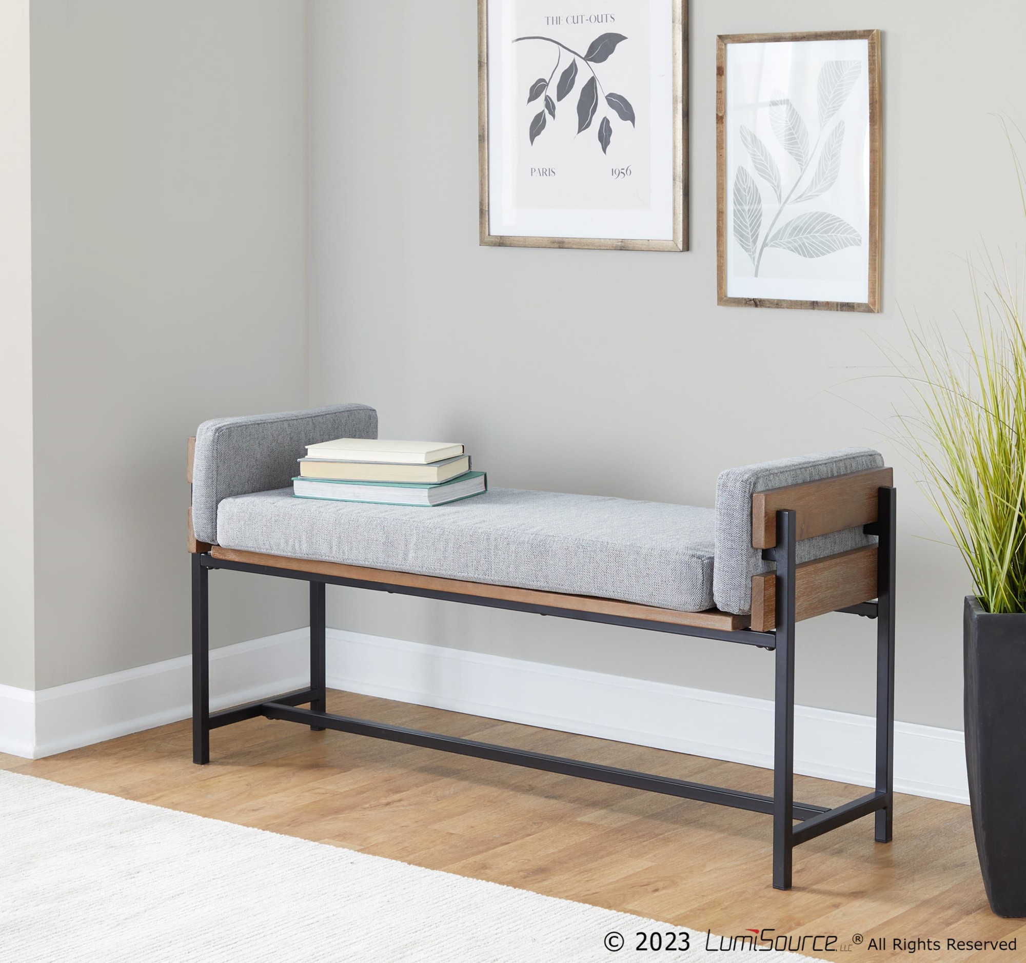 LumiSource Kari Luxe Light Grey Farmhouse Bench 1 LumiSource Kari Luxe Light Grey Farmhouse Bench