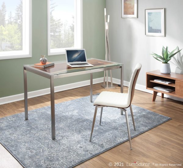 LumiSource Live Edge Contemporary Stainless Steel Glass Top Table 1