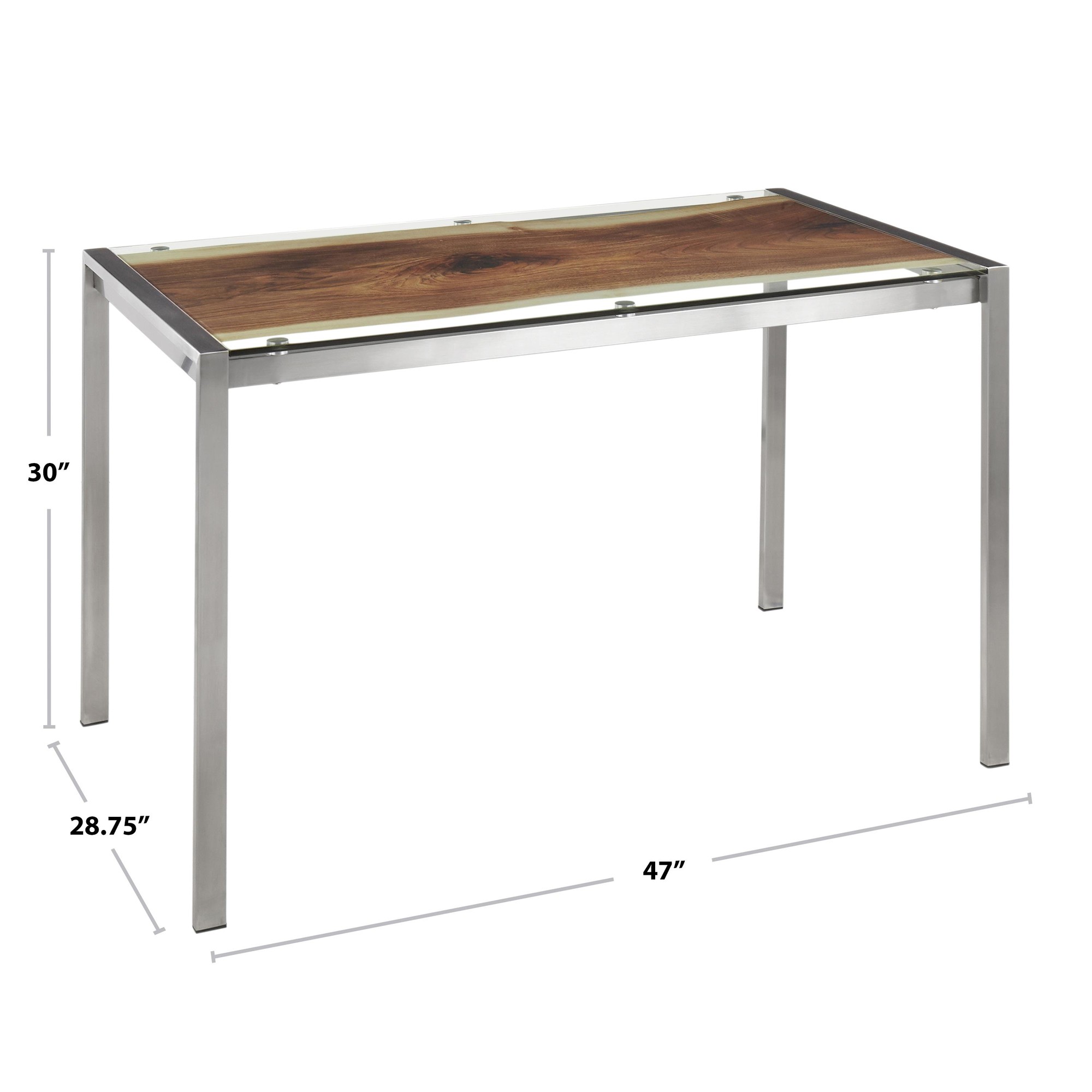 LumiSource Live Edge Contemporary Stainless Steel Glass Top Table 11 LumiSource Live Edge Contemporary Stainless Steel Glass Top Table - Image 11
