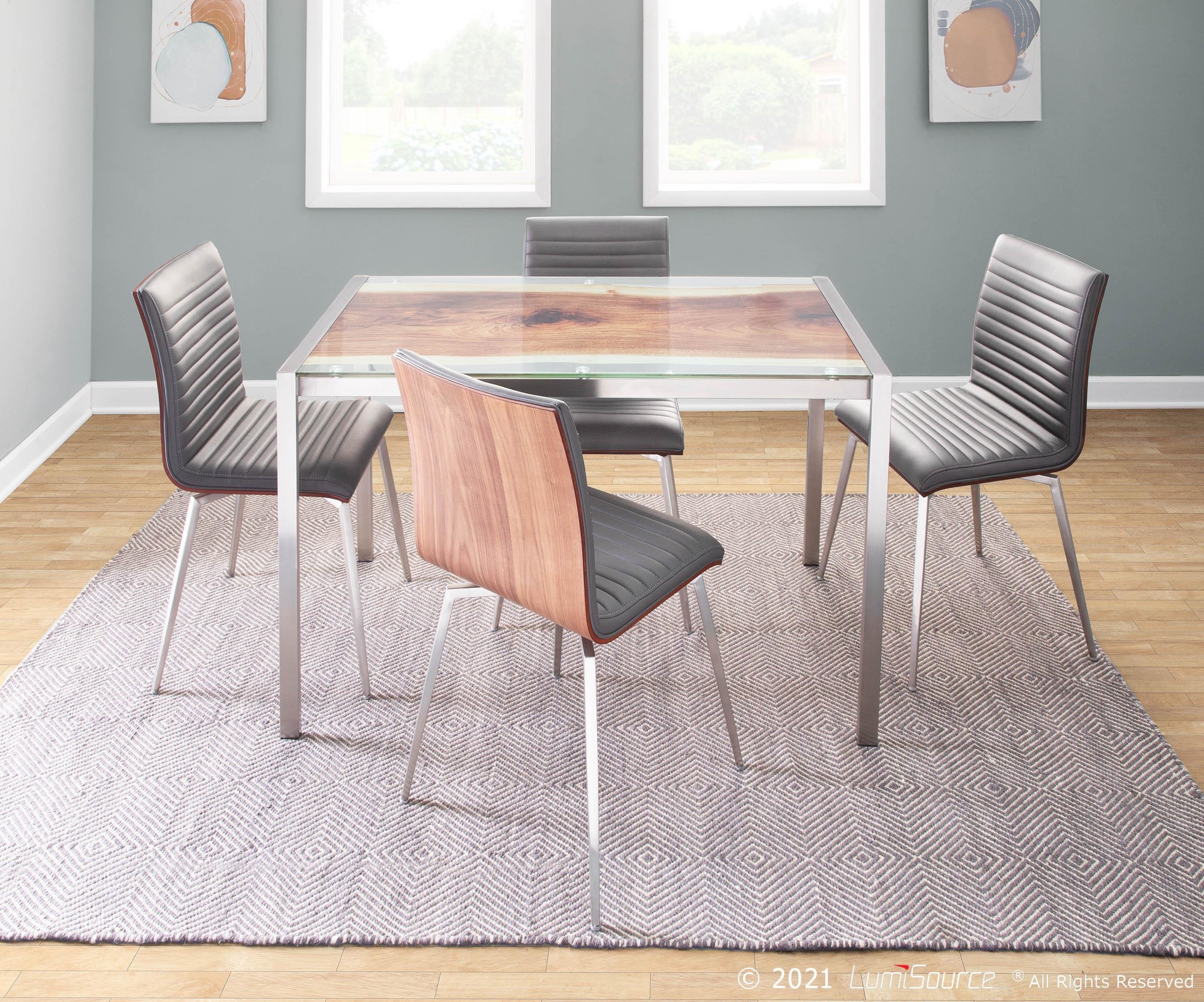 LumiSource Live Edge Contemporary Stainless Steel Glass Top Table 3 LumiSource Live Edge Contemporary Stainless Steel Glass Top Table - Image 3