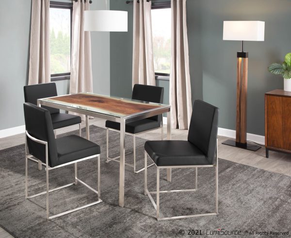 LumiSource Live Edge Contemporary Stainless Steel Glass Top Table 3