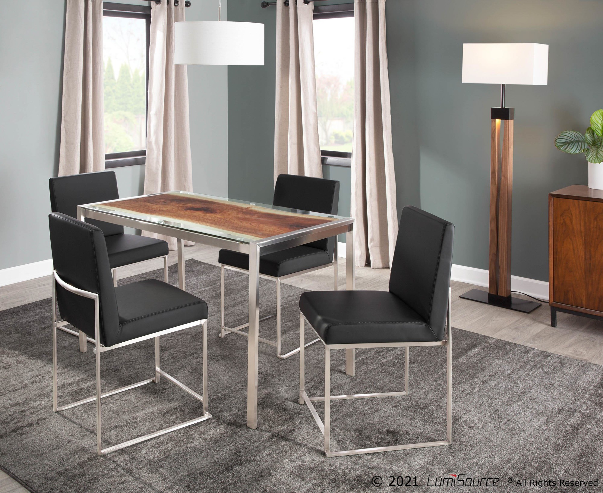 LumiSource Live Edge Contemporary Stainless Steel Glass Top Table 4 LumiSource Live Edge Contemporary Stainless Steel Glass Top Table - Image 4