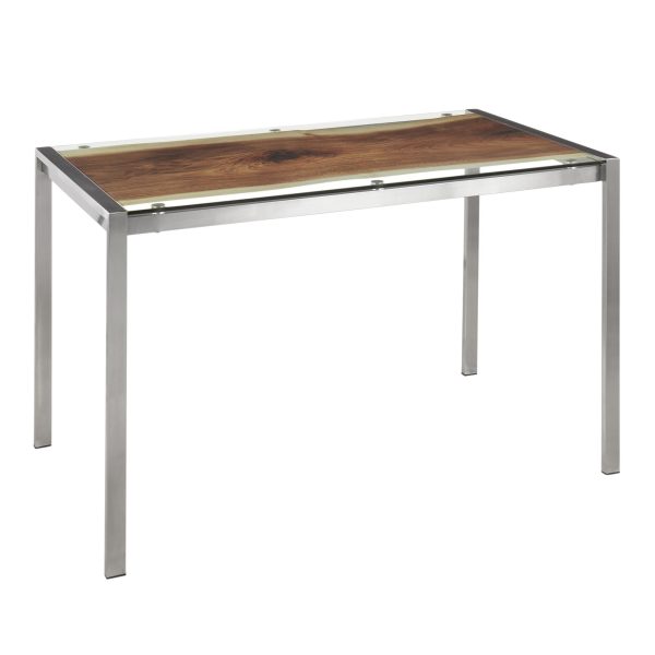 LumiSource Live Edge Contemporary Stainless Steel Glass Top Table 4