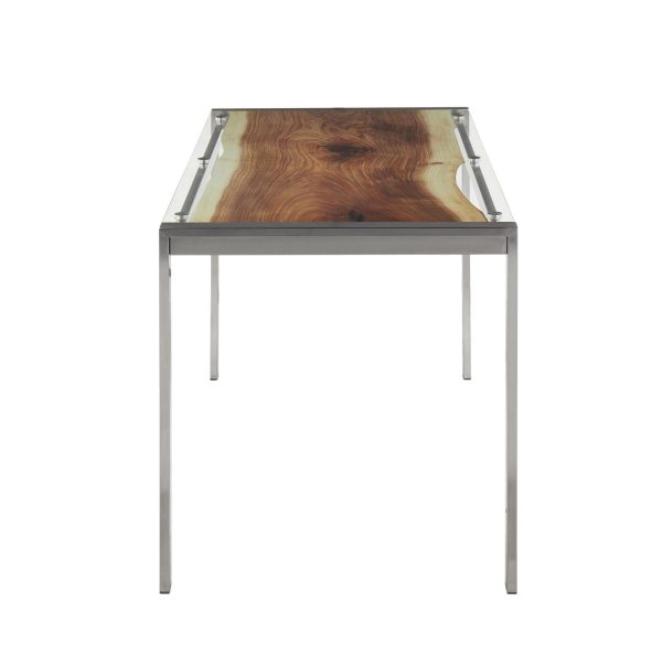 LumiSource Live Edge Contemporary Stainless Steel Glass Top Table 5