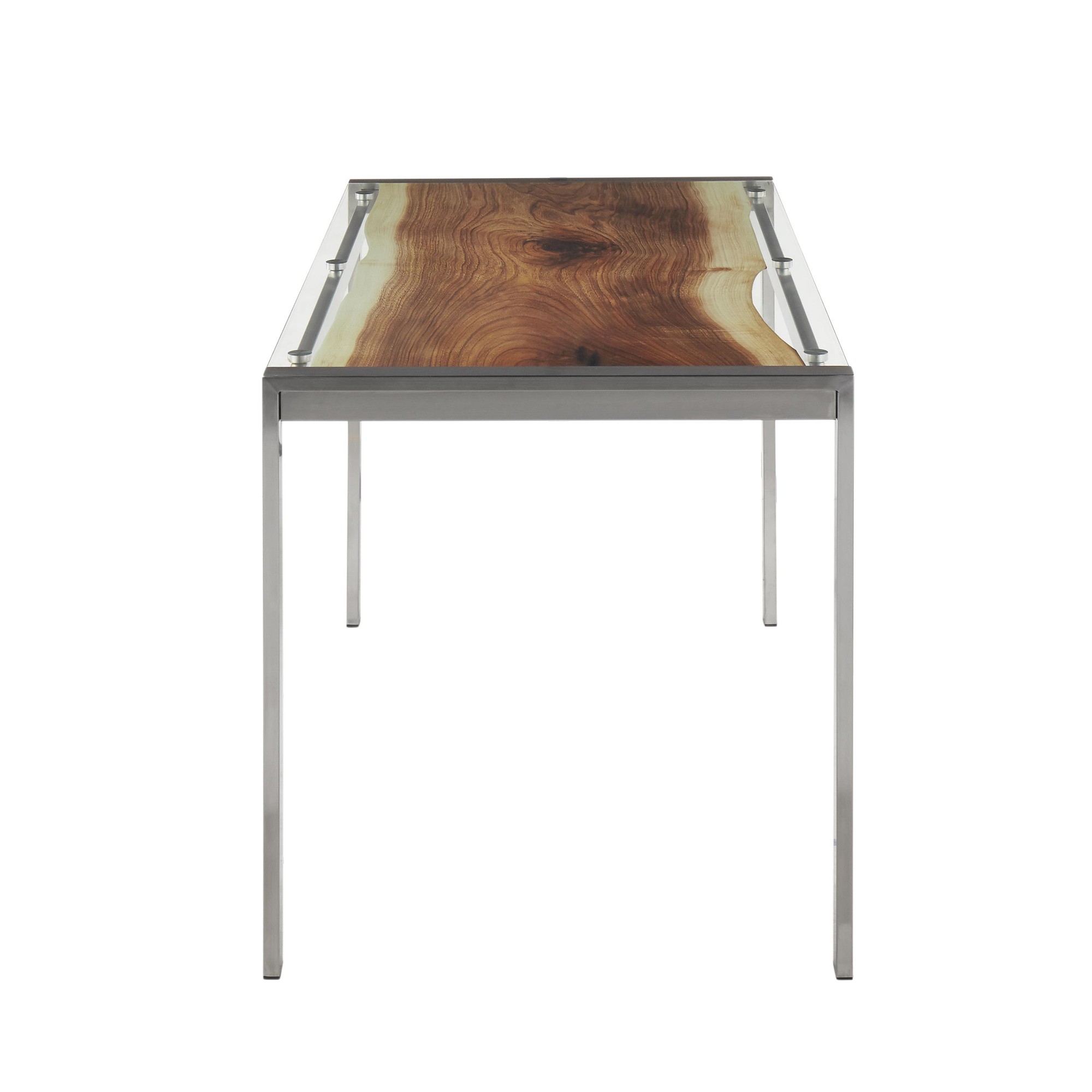 LumiSource Live Edge Contemporary Stainless Steel Glass Top Table 6 LumiSource Live Edge Contemporary Stainless Steel Glass Top Table - Image 6