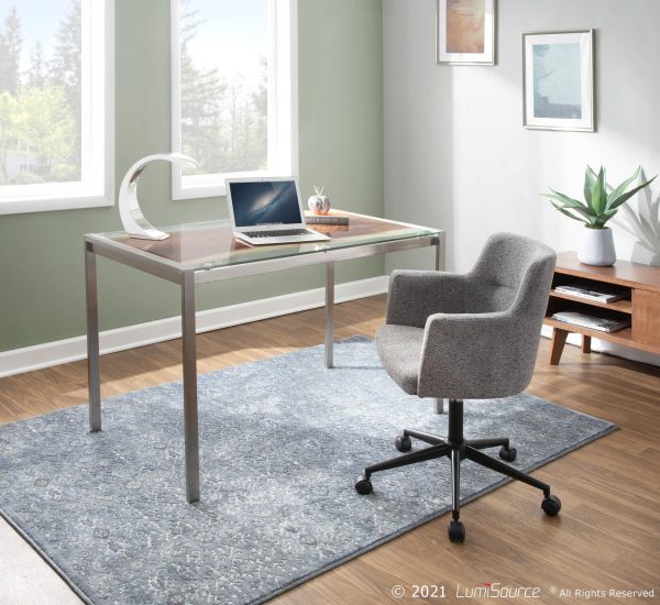LumiSource Live Edge Contemporary Stainless Steel Glass Top Table