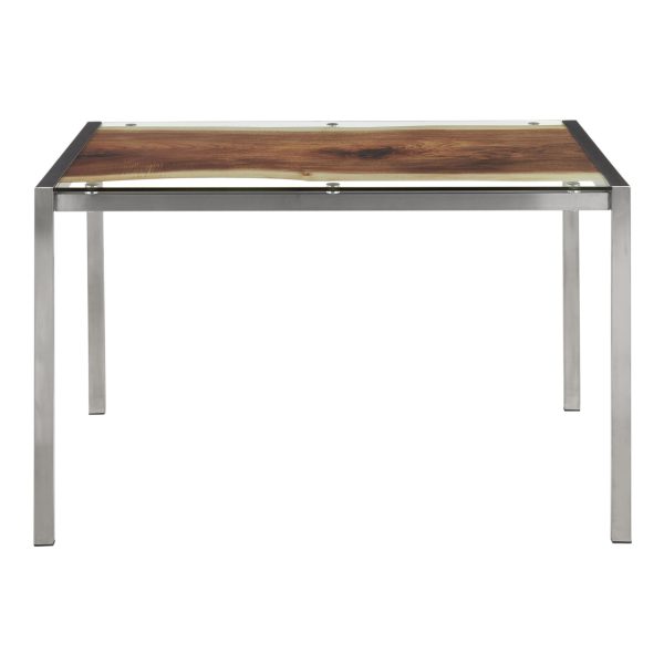 LumiSource Live Edge Contemporary Stainless Steel Glass Top Table 7