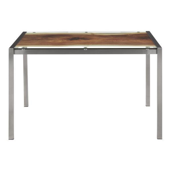 LumiSource Live Edge Contemporary Stainless Steel Glass Top Table 8