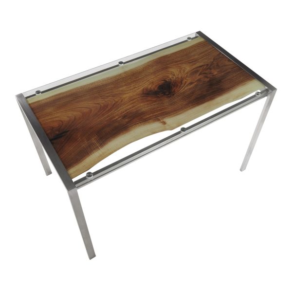 LumiSource Live Edge Contemporary Stainless Steel Glass Top Table 9