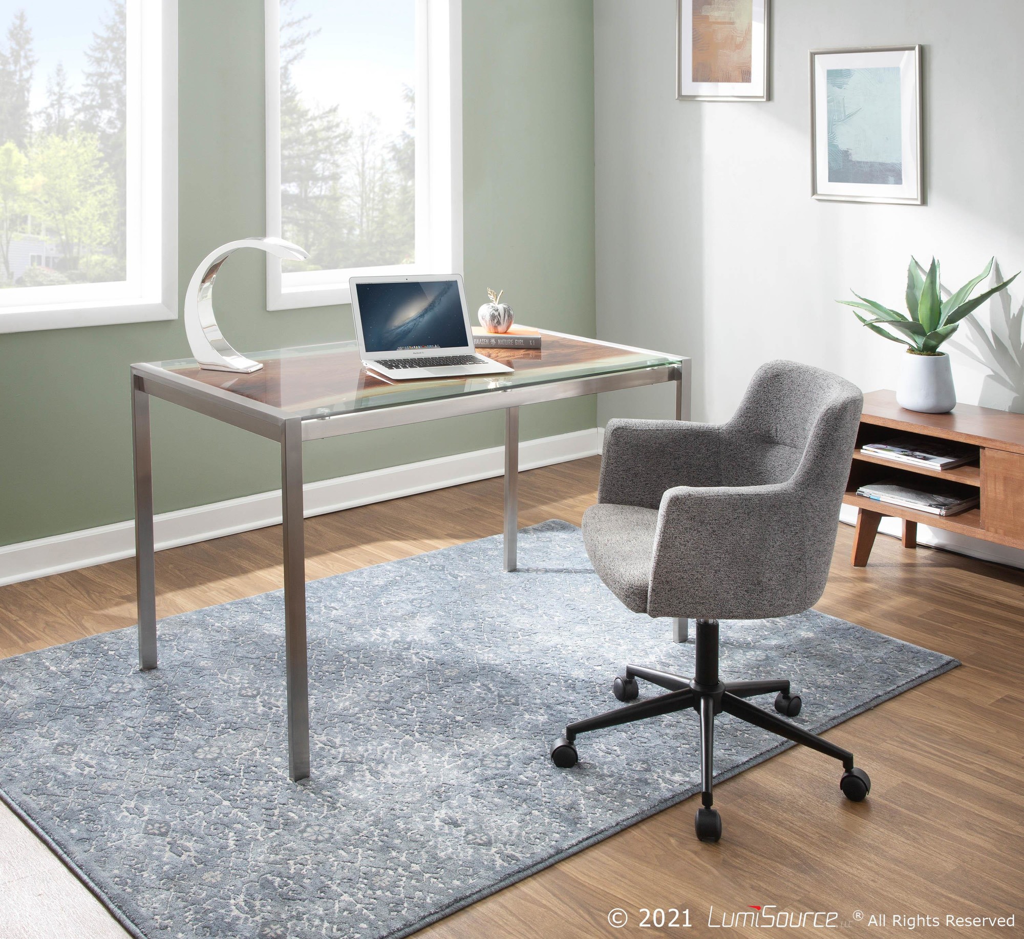LumiSource Live Edge Contemporary Stainless Steel Glass Top Table 1 LumiSource Live Edge Contemporary Stainless Steel Glass Top Table