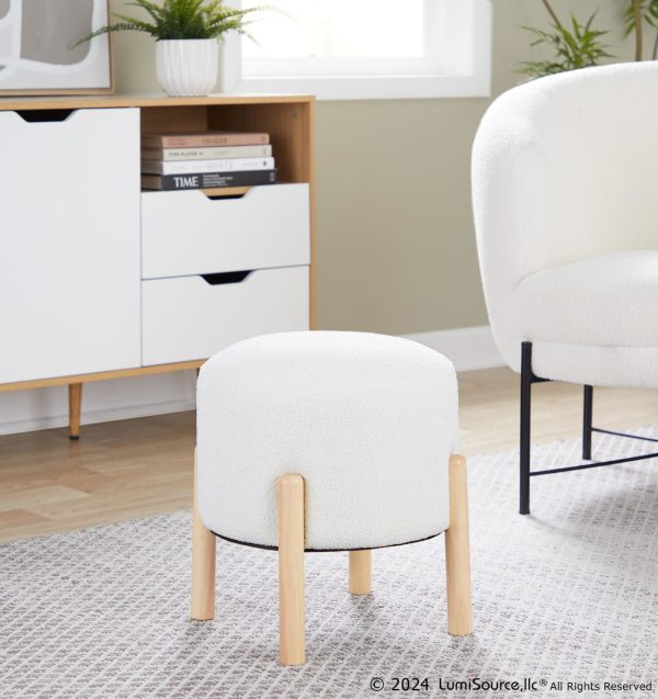 LumiSource Michelle 16 Inch Contemporary Cream Ottoman Natural Wood 1