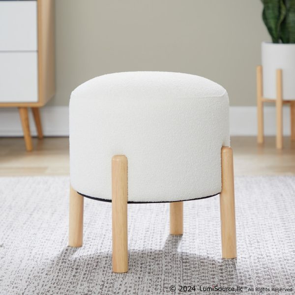 LumiSource Michelle 16 Inch Contemporary Cream Ottoman Natural Wood 2